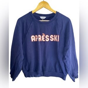 J.Crew Apres Ski‎ Sweatshirt Women’s L Navy Embroidered Pullover 100% Cotton